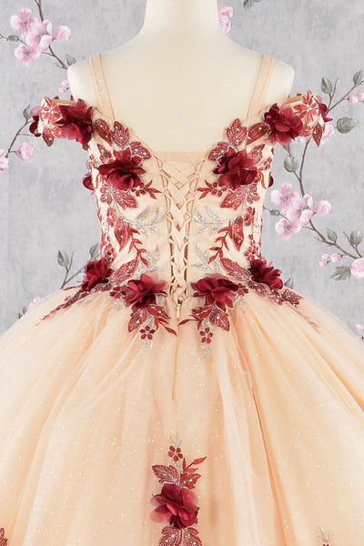 Girls 3D Floral Cold Shoulder Gown by Elizabeth K GK115 - Girls Formal Dresses