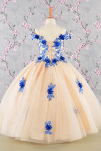 Girls 3D Floral Cold Shoulder Gown by Elizabeth K GK115 - Girls Formal Dresses