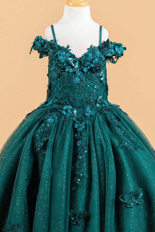 Girls 3D Floral Cold Shoulder Gown by Elizabeth K GK117 - Girls Formal Dresses