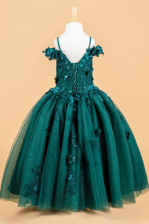 Girls 3D Floral Cold Shoulder Gown by Elizabeth K GK117 - Girls Formal Dresses