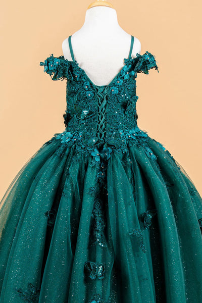 Girls 3D Floral Cold Shoulder Gown by Elizabeth K GK117 - Girls Formal Dresses