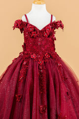 Girls 3D Floral Cold Shoulder Gown by Elizabeth K GK117 - Girls Formal Dresses