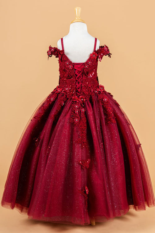 Girls 3D Floral Cold Shoulder Gown by Elizabeth K GK117 - Girls Formal Dresses