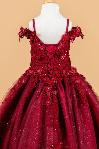 Girls 3D Floral Cold Shoulder Gown by Elizabeth K GK117 - Girls Formal Dresses