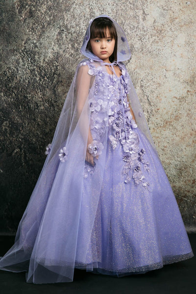 Girls 3D Floral Glitter Cloak Ball Gown by Bella Princess PK1002
