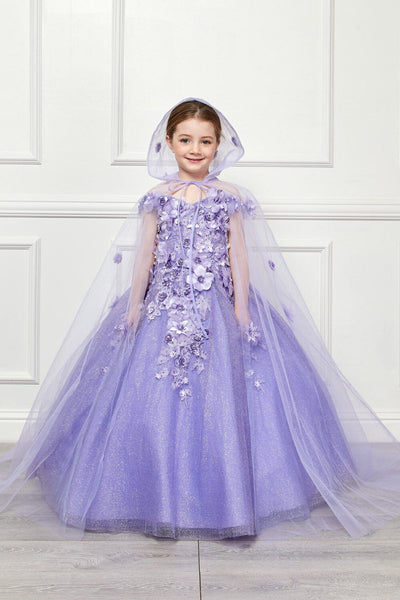 Girls 3D Floral Glitter Cloak Ball Gown by Bella Princess PK1002