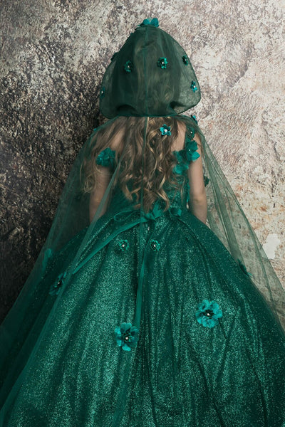 Girls 3D Floral Glitter Cloak Ball Gown by Bella Princess PK1002