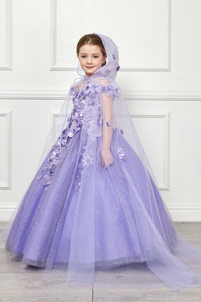 Girls 3D Floral Glitter Cloak Ball Gown by Bella Princess PK1002
