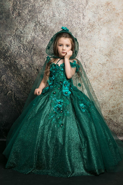 Girls 3D Floral Glitter Cloak Ball Gown by Bella Princess PK1002