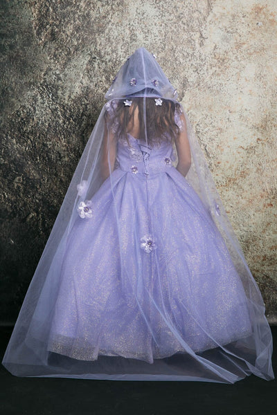 Girls 3D Floral Glitter Cloak Ball Gown by Bella Princess PK1002