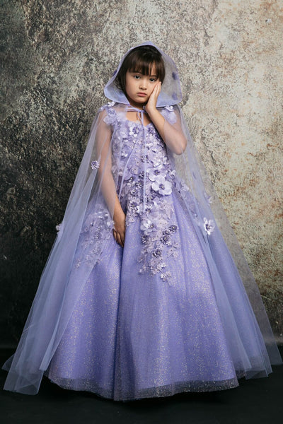 Girls 3D Floral Glitter Cloak Ball Gown by Bella Princess PK1002