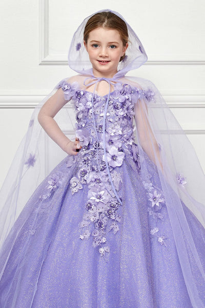 Girls 3D Floral Glitter Cloak Ball Gown by Bella Princess PK1002