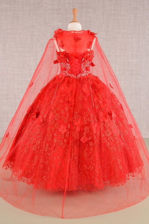 Girls 3D Floral Sleeveless Cloak Gown by Elizabeth K GK105 - Girls Formal Dresses