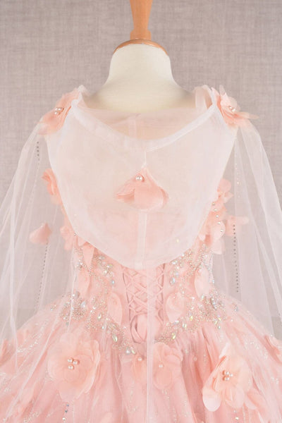 Girls 3D Floral Sleeveless Cloak Gown by Elizabeth K GK105 - Girls Formal Dresses