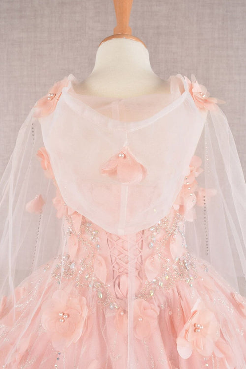 Girls 3D Floral Sleeveless Cloak Gown by Elizabeth K GK105 - Girls Formal Dresses