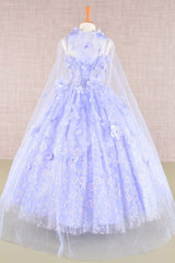 Girls 3D Floral Sleeveless Cloak Gown by Elizabeth K GK105 - Girls Formal Dresses