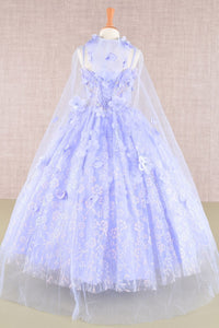Girls 3D Floral Sleeveless Cloak Gown by Elizabeth K GK105 - Girls Formal Dresses