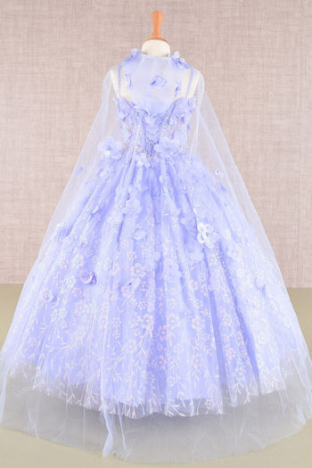 Girls 3D Floral Sleeveless Cloak Gown by Elizabeth K GK105 - Girls Formal Dresses