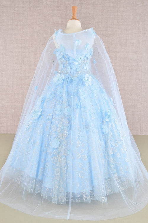 Girls 3D Floral Sleeveless Cloak Gown by Elizabeth K GK105 - Girls Formal Dresses