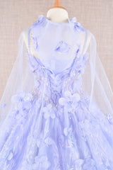 Girls 3D Floral Sleeveless Cloak Gown by Elizabeth K GK105 - Girls Formal Dresses