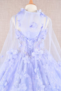 Girls 3D Floral Sleeveless Cloak Gown by Elizabeth K GK105 - Girls Formal Dresses