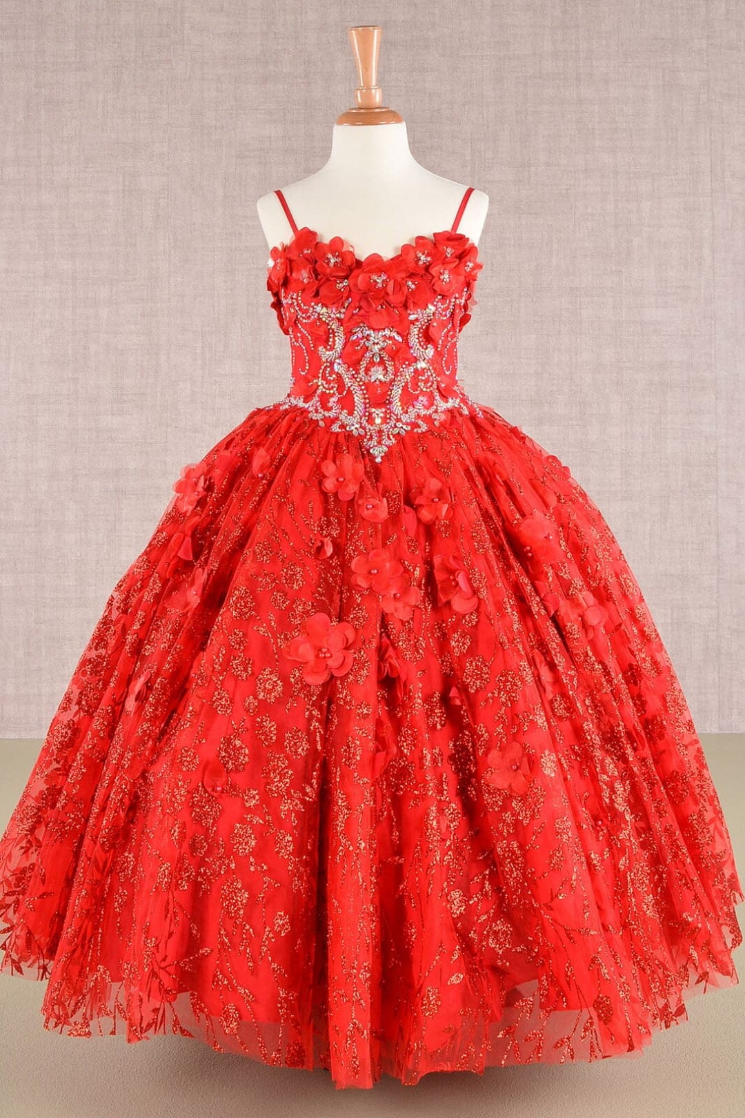 Girls 3D Floral Sleeveless Cloak Gown by Elizabeth K GK105 - Girls Formal Dresses