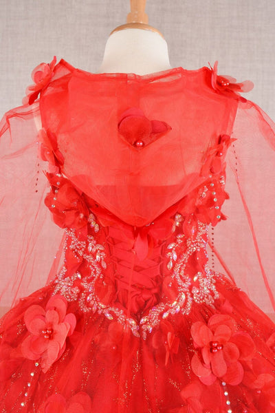 Girls 3D Floral Sleeveless Cloak Gown by Elizabeth K GK105 - Girls Formal Dresses