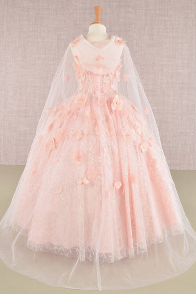 Girls 3D Floral Sleeveless Cloak Gown by Elizabeth K GK105 - Girls Formal Dresses