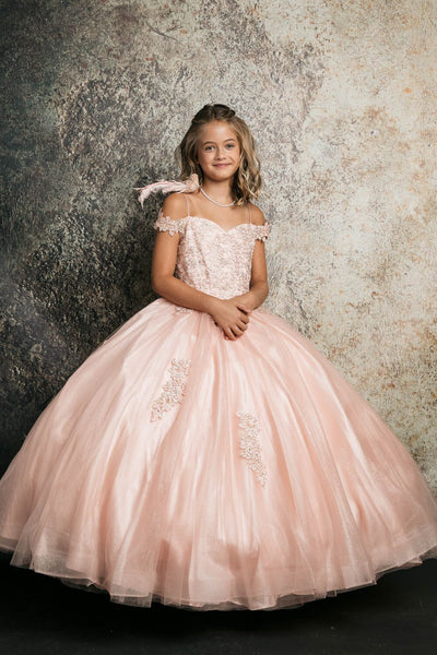 Girls Applique Off Shoulder Gown by Bella Princess C338