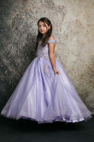 Girls Applique Off Shoulder Gown by Bella Princess C338