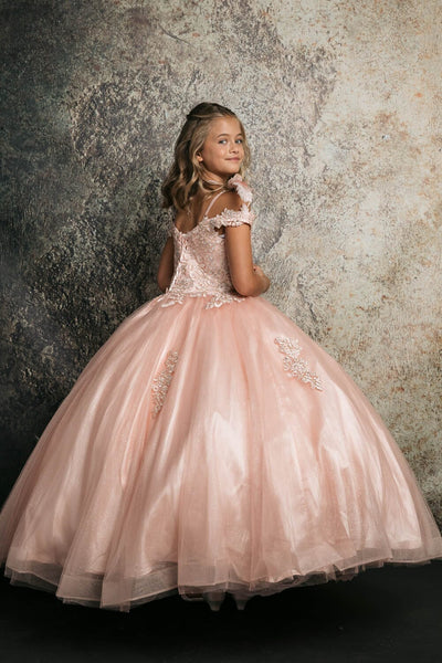 Girls Applique Off Shoulder Gown by Bella Princess C338