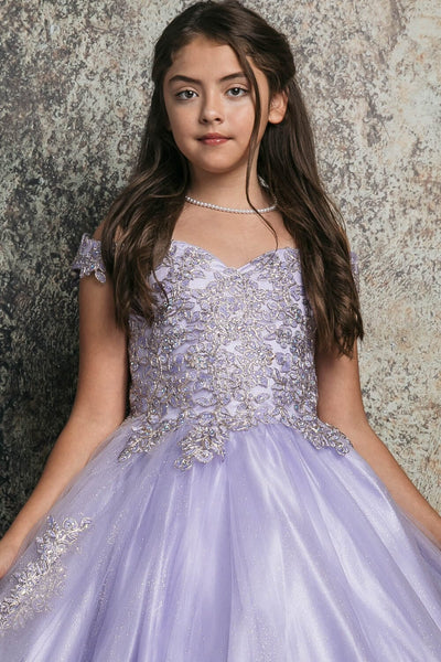 Girls Applique Off Shoulder Gown by Bella Princess C338