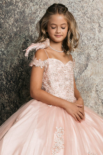 Girls Applique Off Shoulder Gown by Bella Princess C338