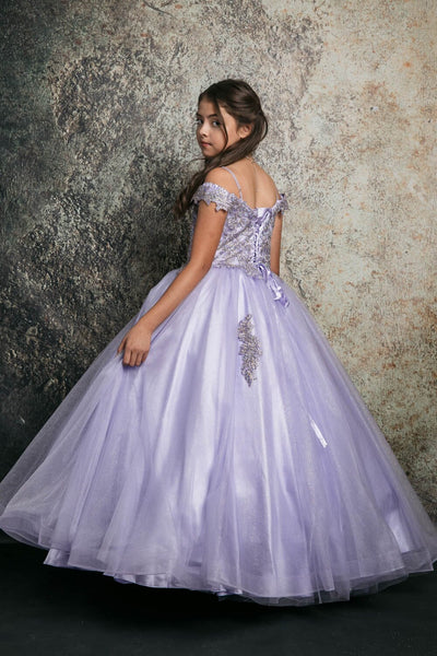 Girls Applique Off Shoulder Gown by Bella Princess C338