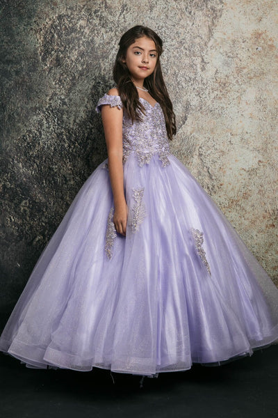 Girls Applique Off Shoulder Gown by Bella Princess C338