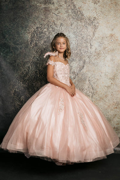 Girls Applique Off Shoulder Gown by Bella Princess C338