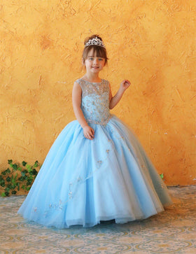 Girls Long Beaded Illusion Dress with A-Line Skirt by Calla KY220