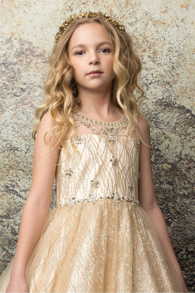 Girls Beaded Sleeveless Glitter Gown by Bella Princess C334