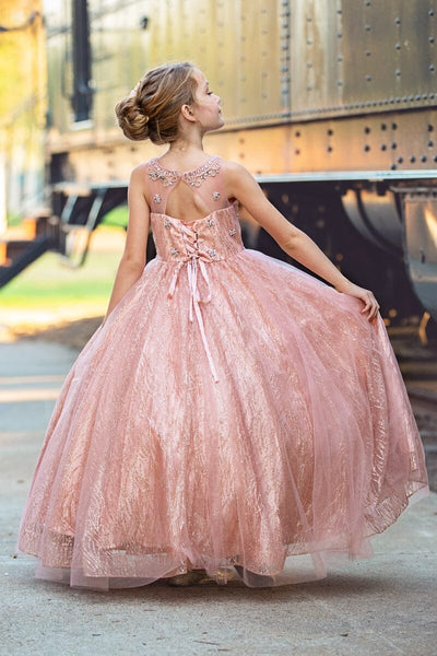 Girls Beaded Sleeveless Glitter Gown by Bella Princess C334