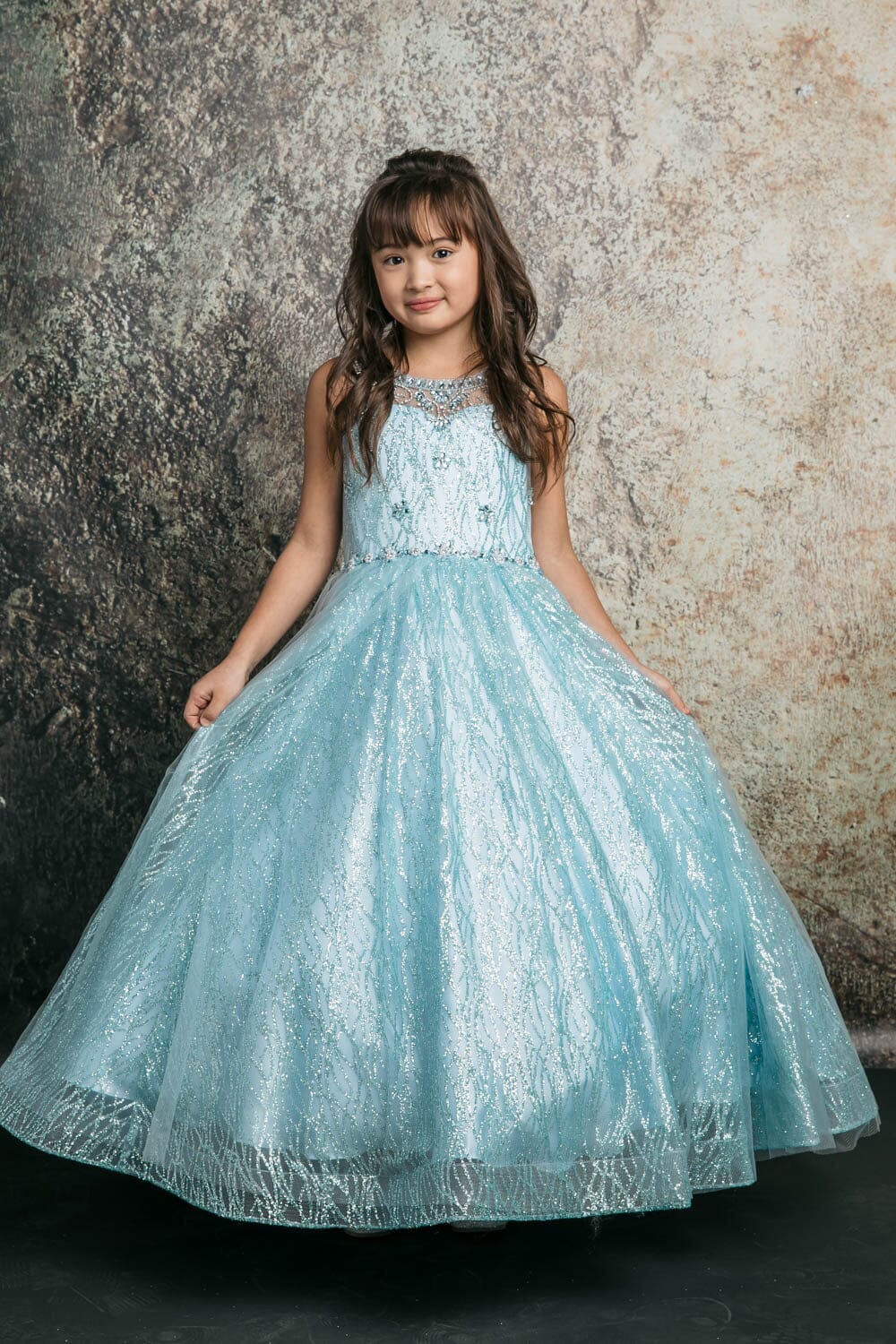 Girls Beaded Sleeveless Glitter Gown by Bella Princess C334