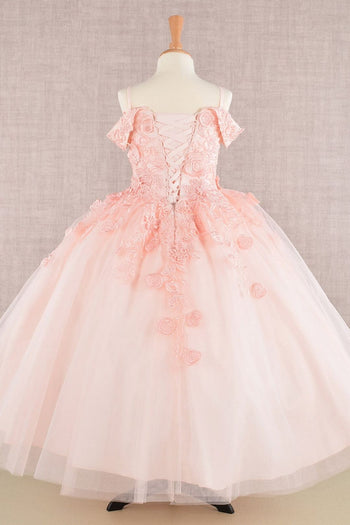 Girls Embroidered Cold Shoulder Gown by Elizabeth K GK112 - Girls Formal Dresses