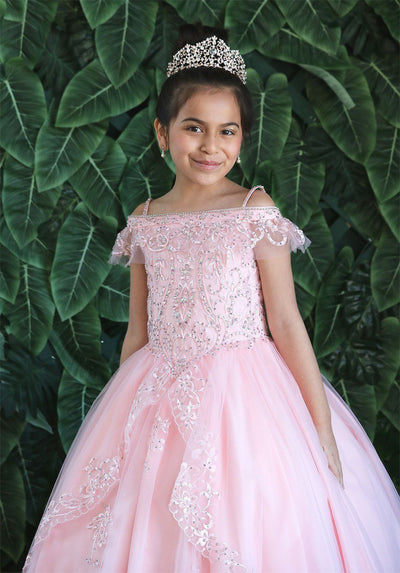 Girls Embroidered Long Off Shoulder Dress by Calla KY216