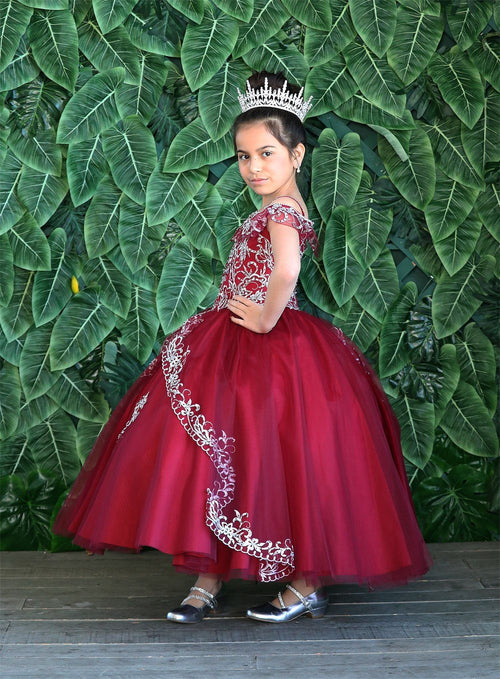 Girls Embroidered Long Off Shoulder Dress by Calla KY216