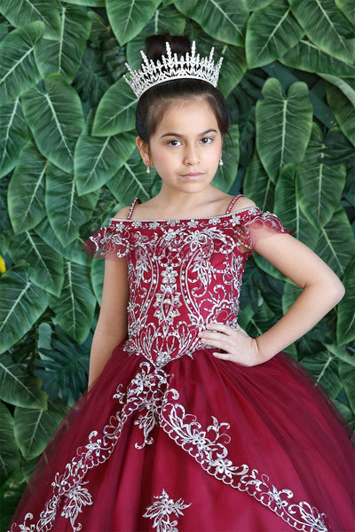 Girls Embroidered Long Off Shoulder Dress by Calla KY216