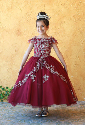 Girls Embroidered Long Off Shoulder Dress by Calla KY216