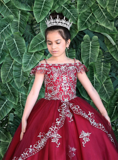 Girls Embroidered Long Off Shoulder Dress by Calla KY216