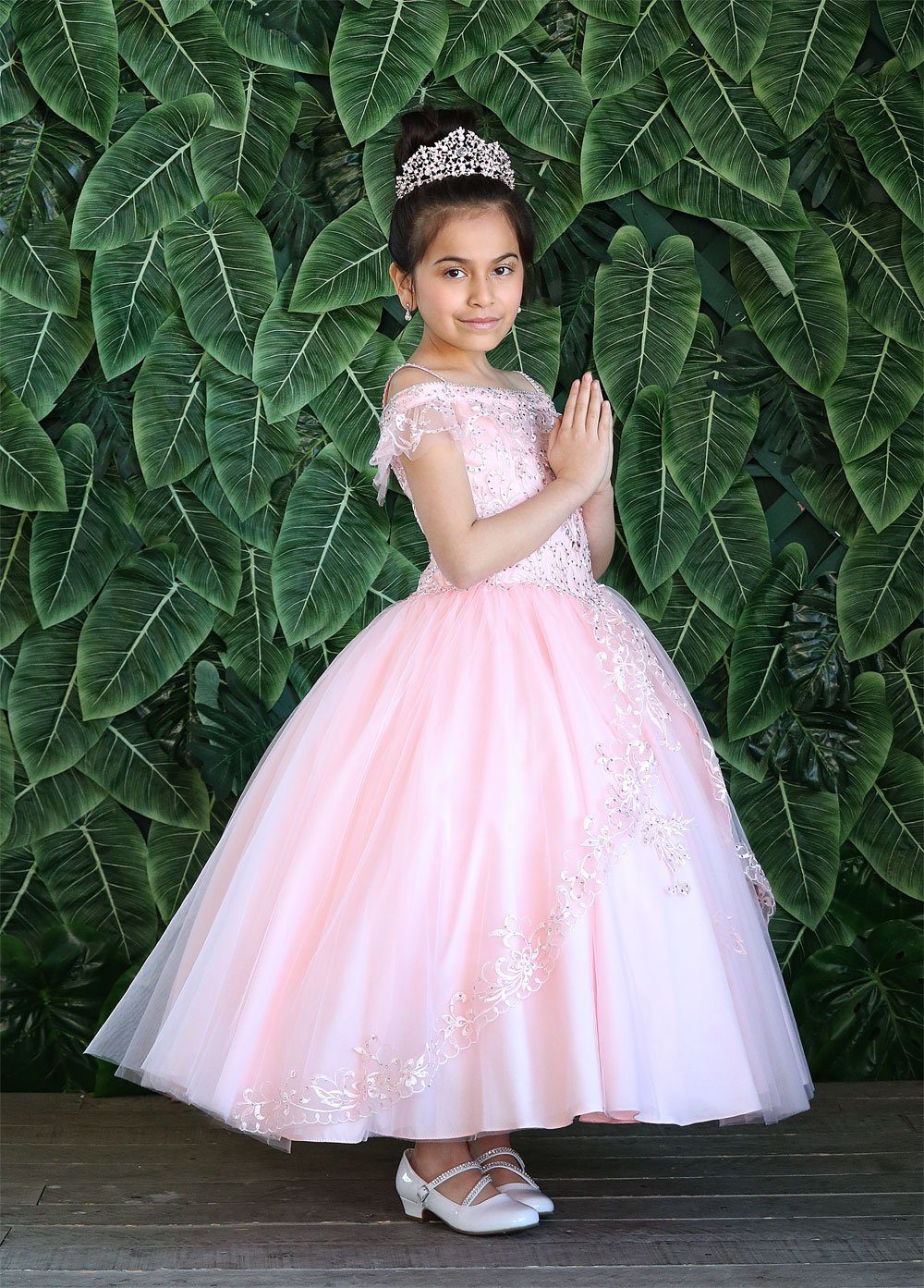 Girls Embroidered Long Off Shoulder Dress by Calla KY216