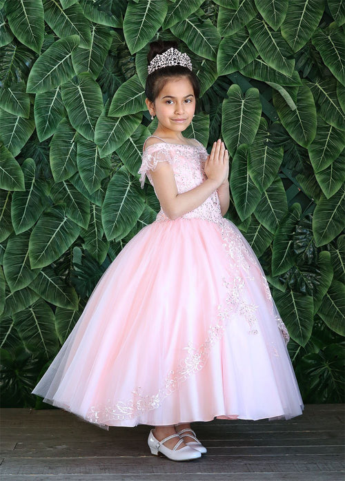 Girls Embroidered Long Off Shoulder Dress by Calla KY216