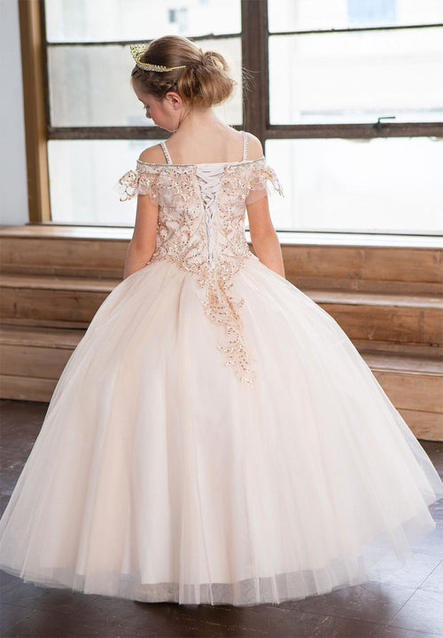 Girls Embroidered Long Off Shoulder Dress by Calla KY216