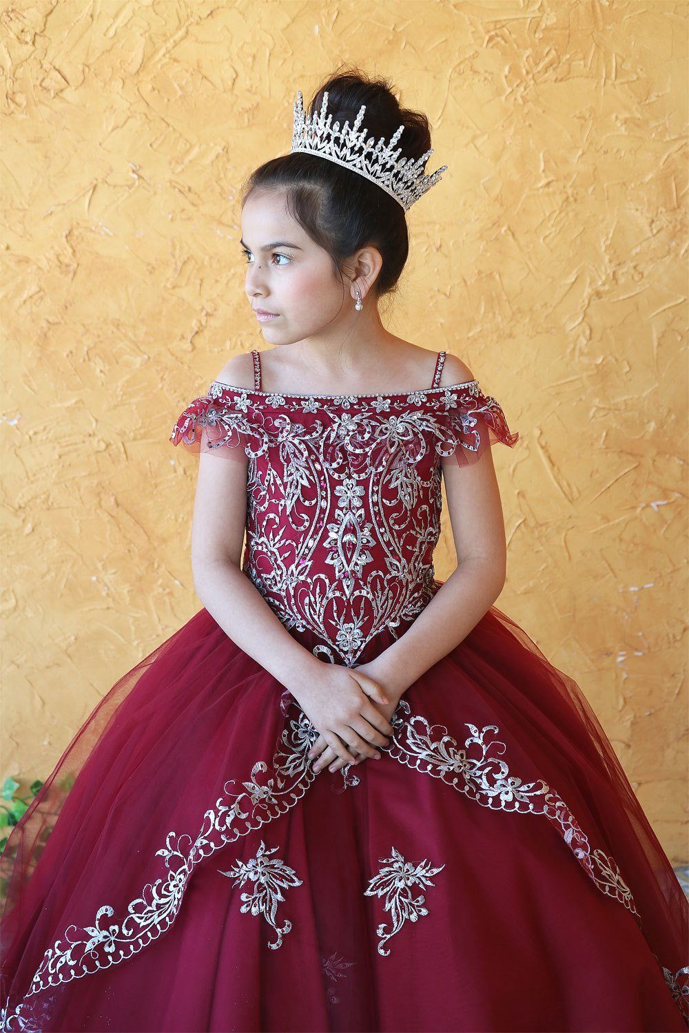 Girls Embroidered Long Off Shoulder Dress by Calla KY216